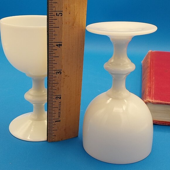 Pair PORTIEUX VALLERYSTHAL white opaline Wine Glasses - Picture 7 of 8